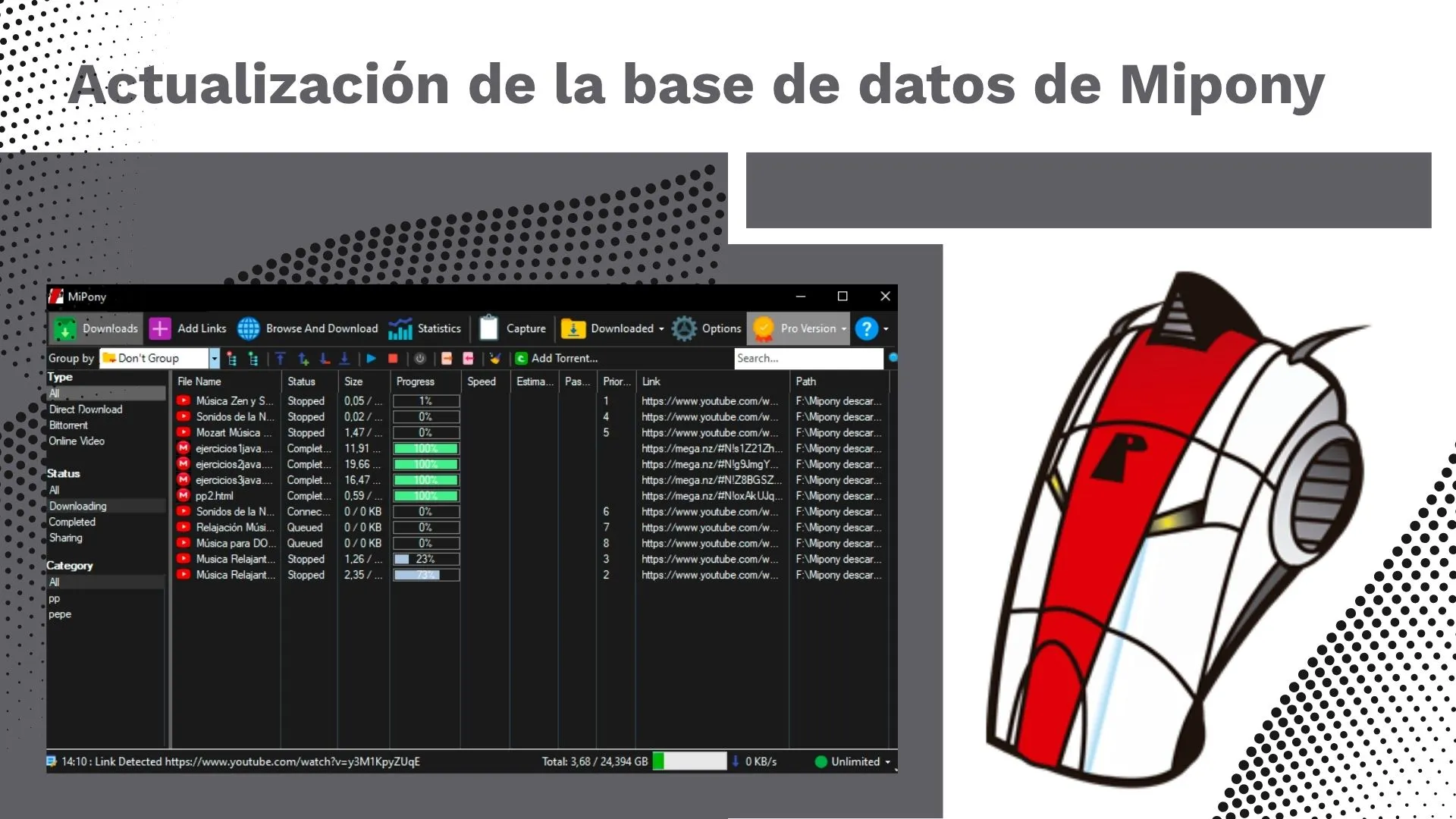 Actualización de la base de datos de Mipony