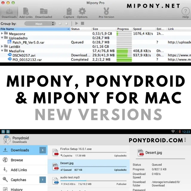 New version of Mipony, Ponydroid and Mipony for Android