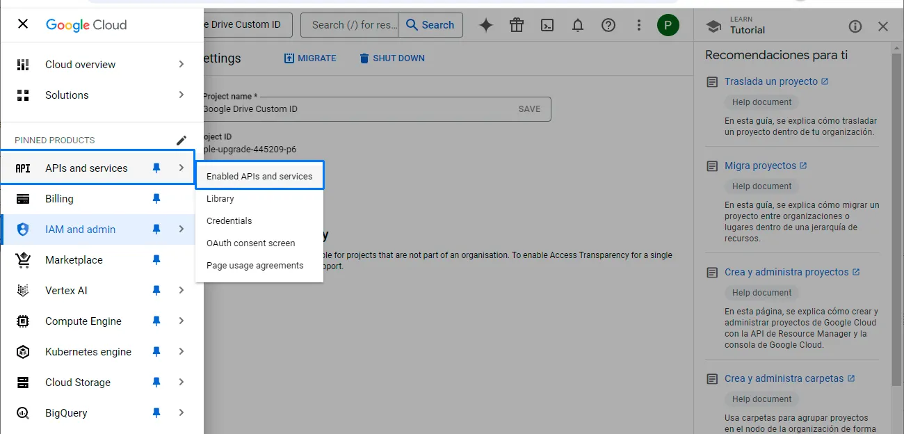 Activa la API de Google Drive: 2/7