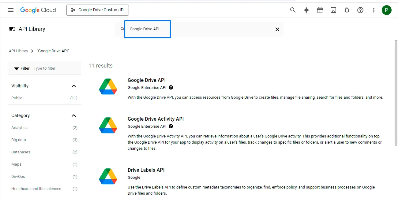 Activa la API de Google Drive: 5/7