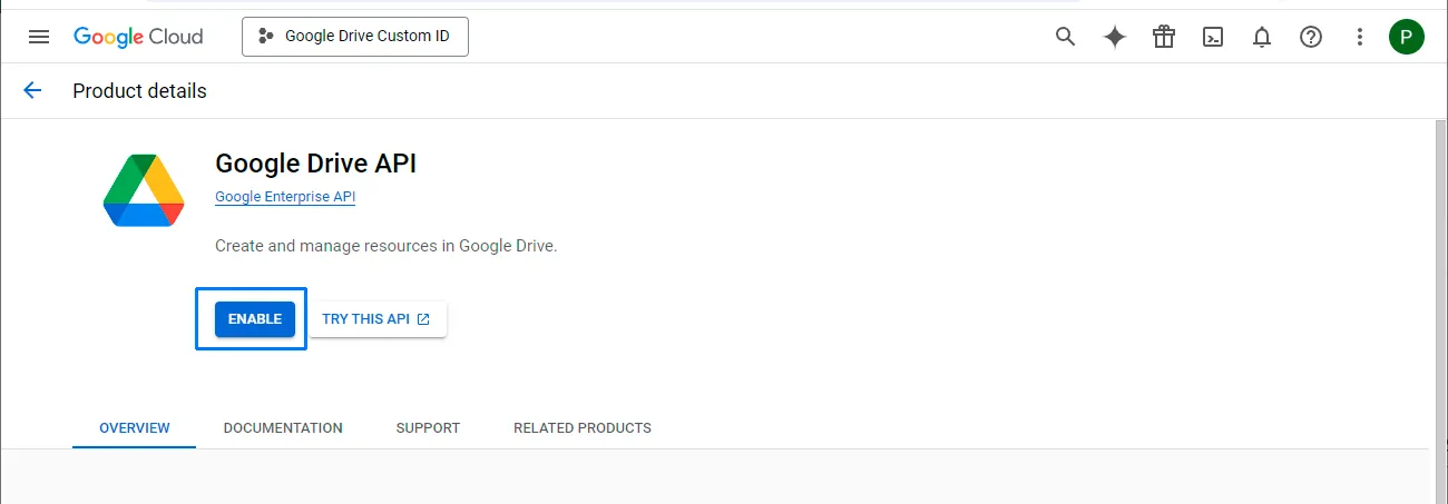 Activa la API de Google Drive: 6/7