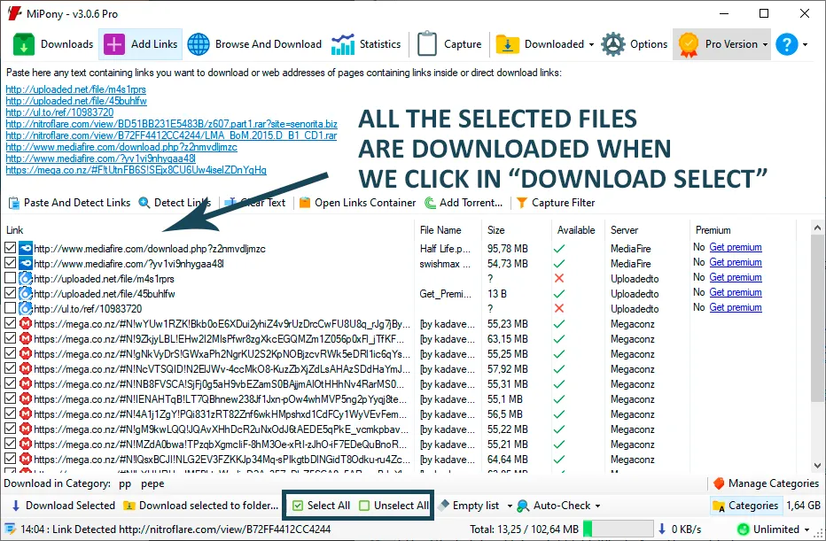 Paste links in the Add links window and let Mipony detect them.