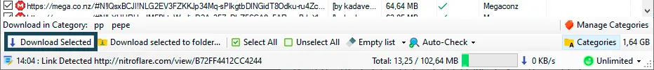 Select the detected links and click Download selected.