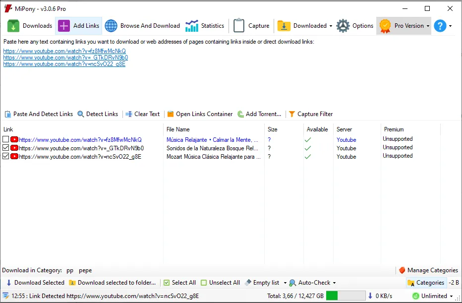 Detect Youtube links and keep only the files you want.