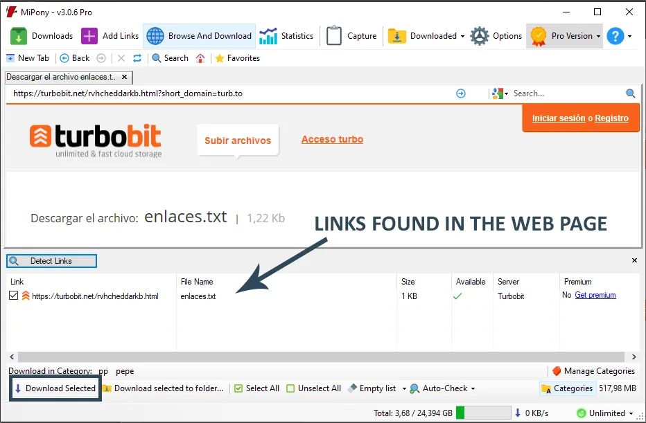 Detect links and start the selected downloads from the same flow.
