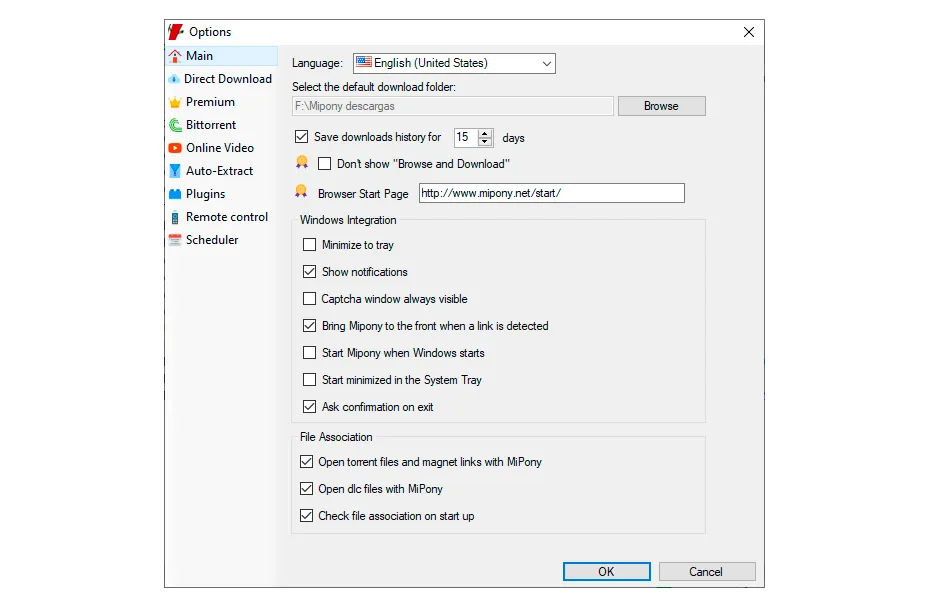 Interfaz de Mipony para Windows 7